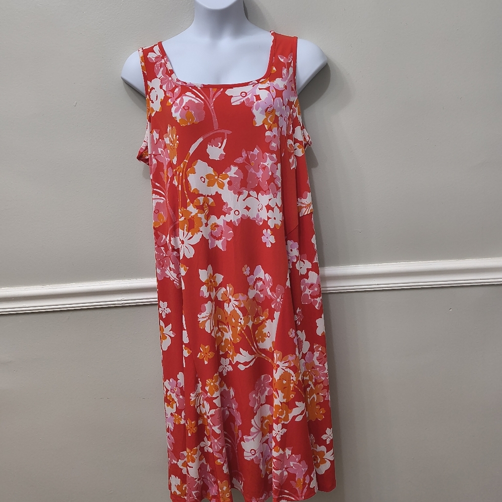 Susan Graver Liquid Knit Floral Sleeveless Midi Dress Sz 2XP Vacation Summer